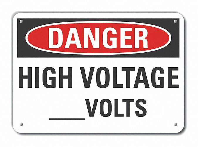 Reflective  High Voltage Danger Sign: Aluminum, Mounting Holes Sign Mounting, Engineer Grade, Danger