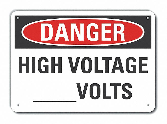 Reflective  High Voltage Danger Sign: Aluminum, Mounting Holes Sign Mounting, Engineer Grade, Danger