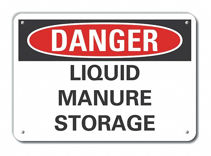 Reflective  Liquid Manure Danger Sign: Aluminum, Mounting Holes Sign Mounting, Engineer Grade
