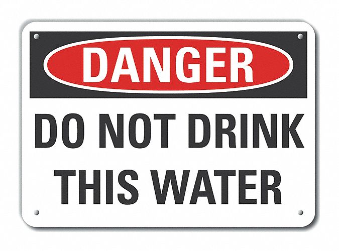 Reflective  Potable Water Danger Sign: Aluminum, Mounting Holes Sign Mounting, Engineer Grade