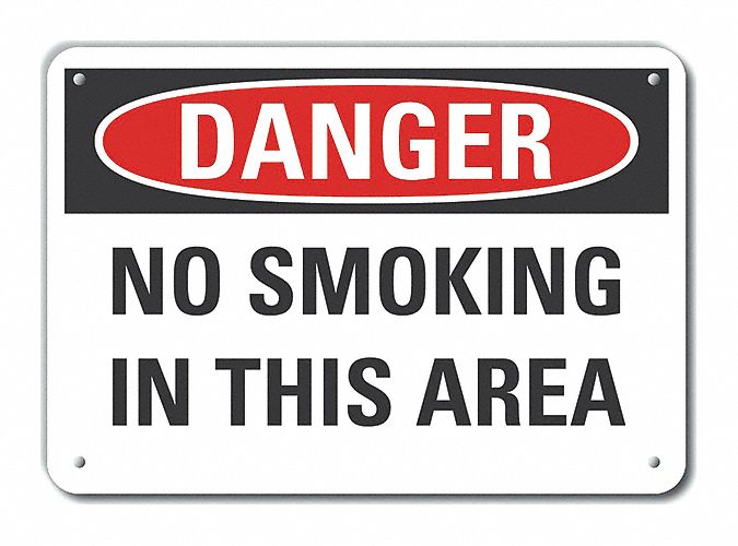 Plastic No Smoking Danger Sign: Plastic, Mounting Holes Sign Mounting, Not Retroreflective