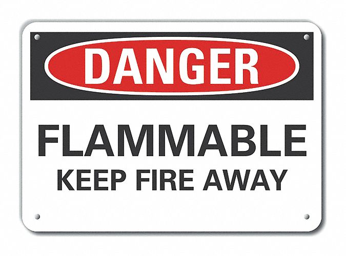 Plastic Flammable Material Danger Sign: Plastic, Mounting Holes Sign Mounting, Not Retroreflective