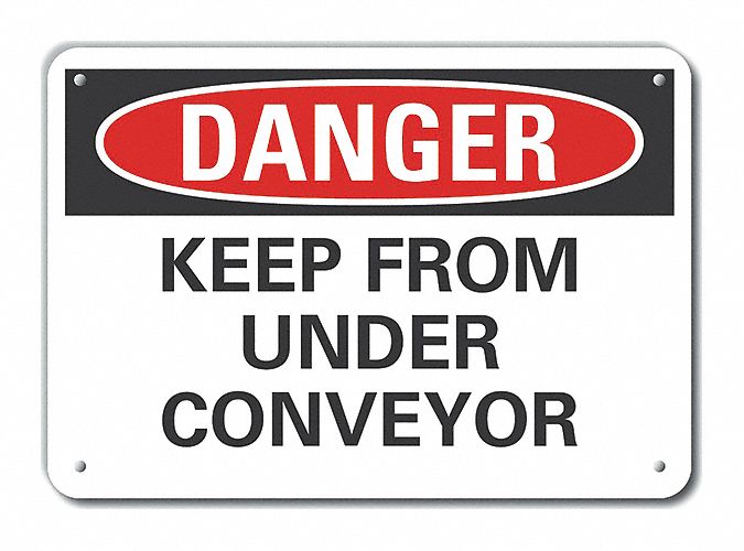 Reflective  Conveyor Safety Danger Sign: Aluminum, Mounting Holes Sign Mounting, Engineer Grade