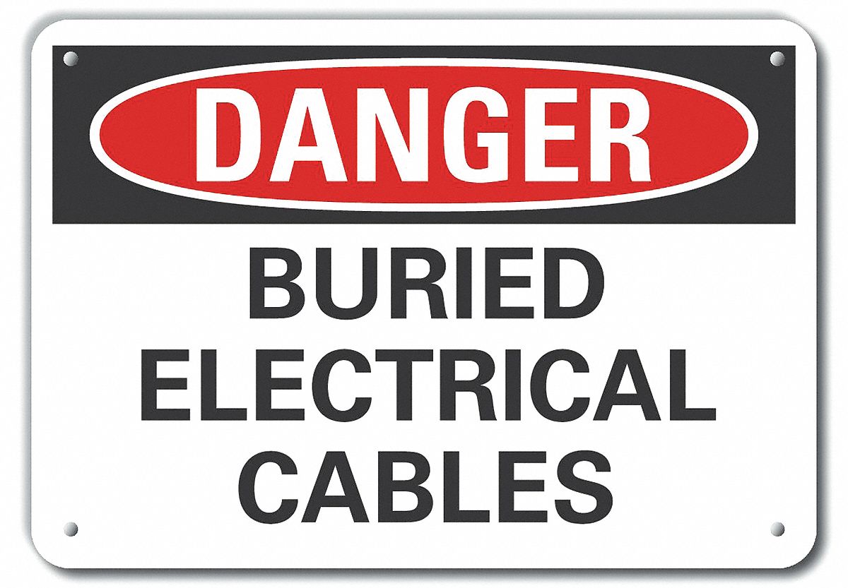 Reflective  Buried Cable Danger Sign: Aluminum, Mounting Holes Sign Mounting, Engineer Grade