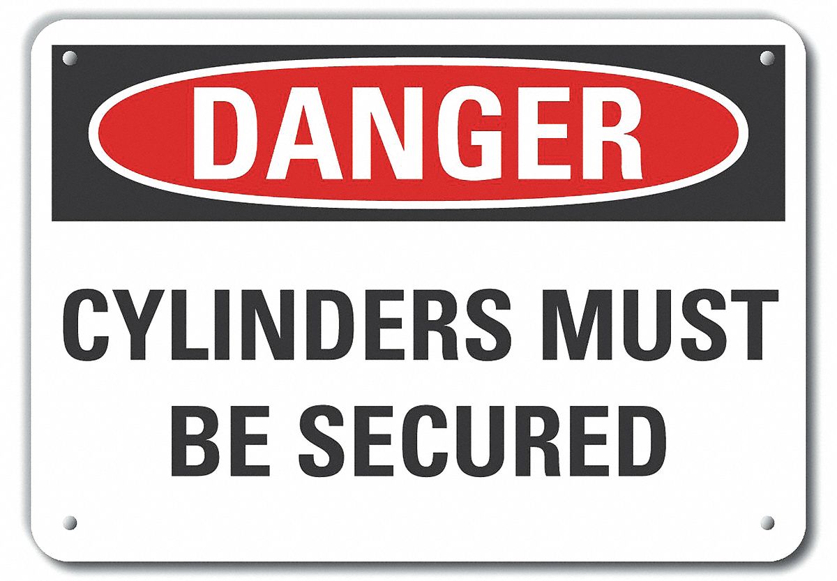Reflective  Cylinder Handling Danger Sign: Aluminum, Mounting Holes Sign Mounting, Engineer Grade