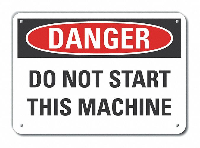 Reflective  Machine & Operation Danger Sign: Aluminum, Mounting Holes Sign Mounting, Engineer Grade