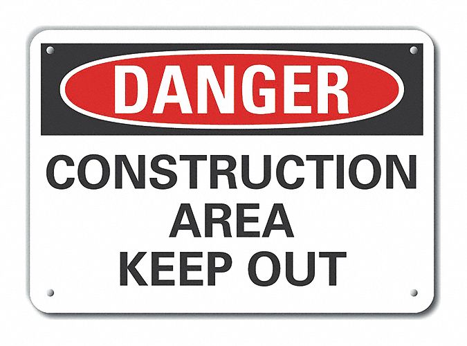 Aluminum Construction Area Danger Sign: Aluminum, Mounting Holes Sign Mounting, Not Retroreflective