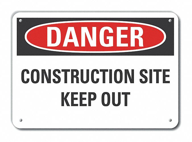 Rflct Construct Area Danger Sign, 10x14in