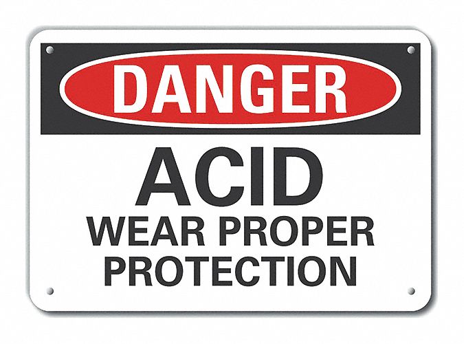Reflective  Acid Danger Sign: Aluminum, Mounting Holes Sign Mounting, Engineer Grade, 0.04 in Thick