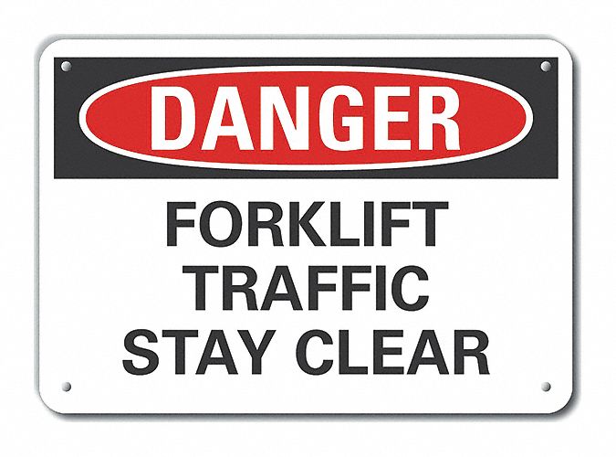 Aluminum Lift Truck Traffic Danger Sign: Aluminum, Mounting Holes Sign Mounting, Not Retroreflective