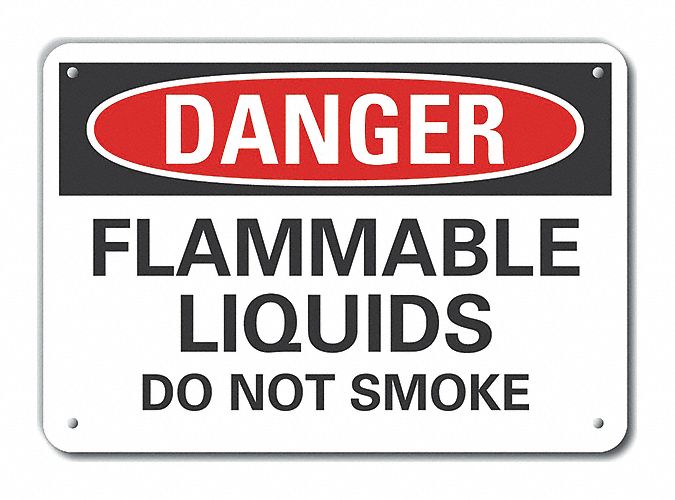 Reflective  Flammable Liquid Danger Sign: Aluminum, Mounting Holes Sign Mounting, Engineer Grade