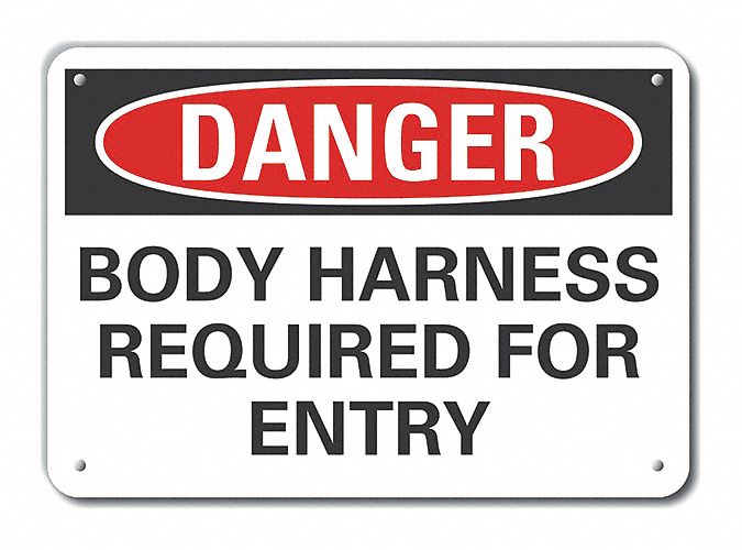 Reflective  Body Harness Danger Sign: Aluminum, Mounting Holes Sign Mounting, Engineer Grade, Danger