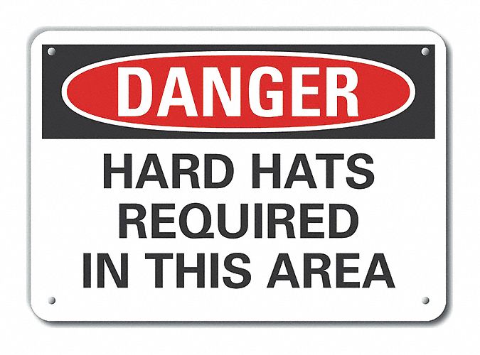 Reflective  Hard Hat Danger Sign: Aluminum, Mounting Holes Sign Mounting, Engineer Grade, Danger