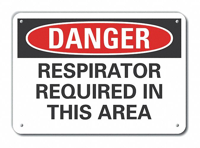 Reflective  Respirator Required Danger Sign: Aluminum, Mounting Holes Sign Mounting, Engineer Grade