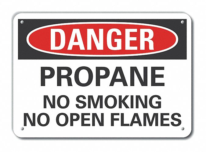 Reflective  Propane Danger Sign: Aluminum, Mounting Holes Sign Mounting, Engineer Grade