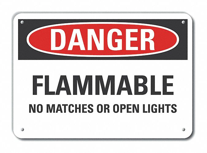 Reflective  Flammable Material Danger Sign: Aluminum, Mounting Holes Sign Mounting, Engineer Grade