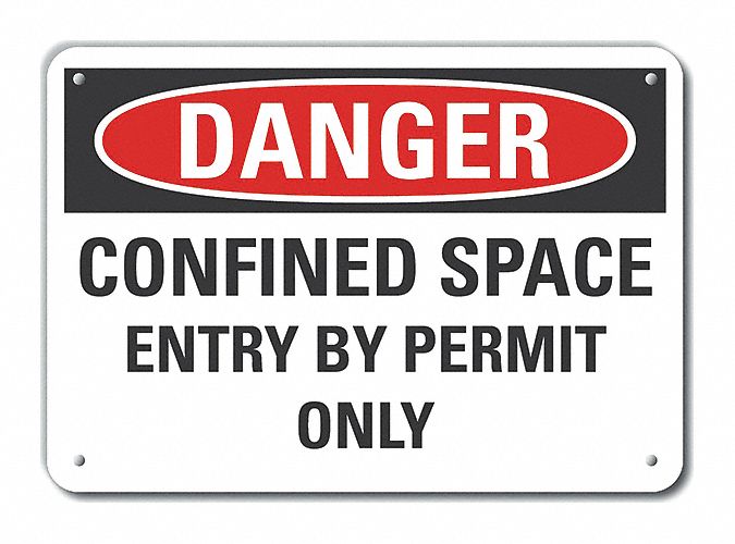 Aluminum Confined Space Danger Sign: Aluminum, Mounting Holes Sign Mounting, Not Retroreflective