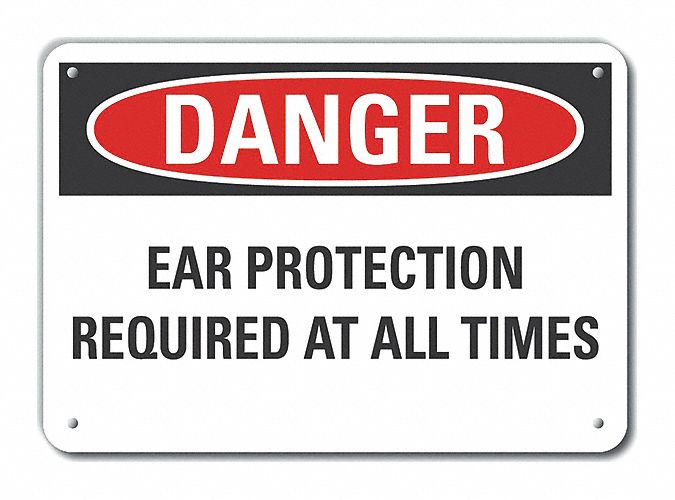 Reflective  Hearing  Danger Sign: Aluminum, Mounting Holes Sign Mounting, Engineer Grade