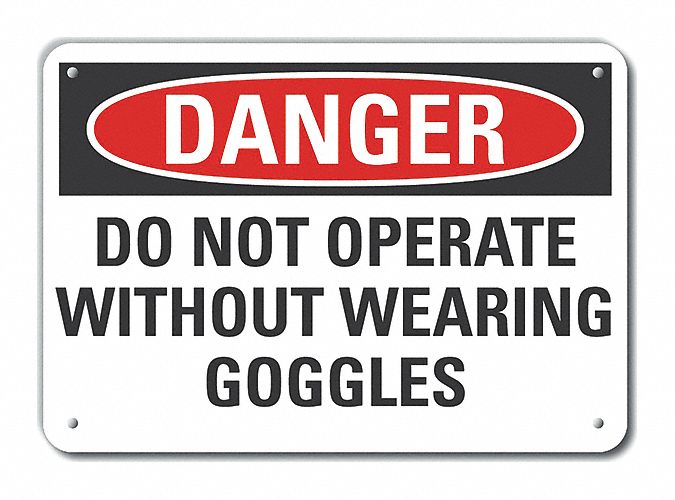 Reflective  Eye  Danger Sign: Aluminum, Mounting Holes Sign Mounting, 7 in x 10 in Nominal Sign Size