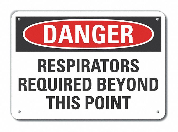Reflective  Respirator Required Danger Sign: Aluminum, Mounting Holes Sign Mounting, Engineer Grade