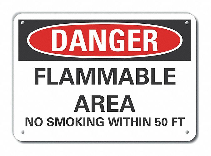 Reflective  Flammable Area Danger Sign: Aluminum, Mounting Holes Sign Mounting, Engineer Grade