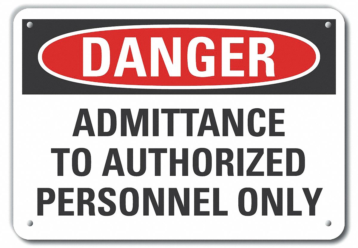 Reflective  Authorized Personnel Danger Sign: Aluminum, Mounting Holes Sign Mounting, Engineer Grade