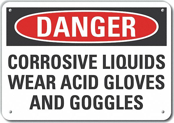 Reflective  Corrosive Materials Danger Sign: Aluminum, Mounting Holes Sign Mounting, Engineer Grade