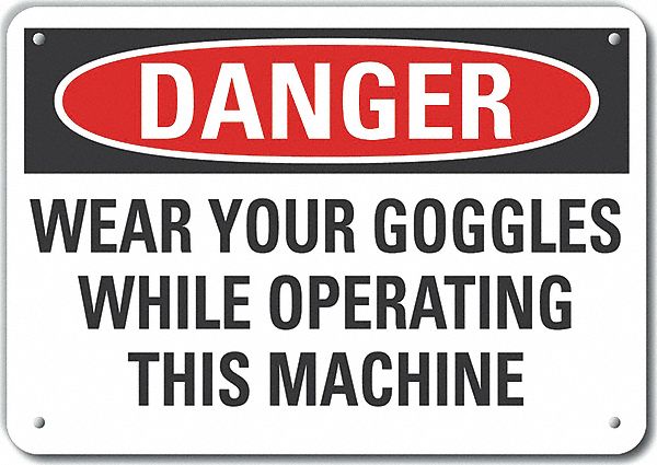 Reflective  Eye  Danger Sign: Aluminum, Mounting Holes Sign Mounting, 7 in x 10 in Nominal Sign Size