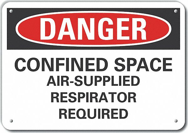 Reflective  Confined Space Danger Sign: Aluminum, Mounting Holes Sign Mounting, Engineer Grade