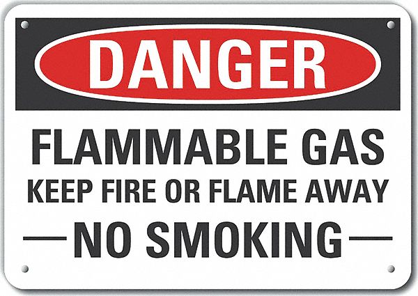 Reflective  Flammable Gas Danger Sign: Aluminum, Mounting Holes Sign Mounting, Engineer Grade