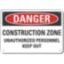 Danger: Construction Zone Unauthorized Personnel Keep Out Signs