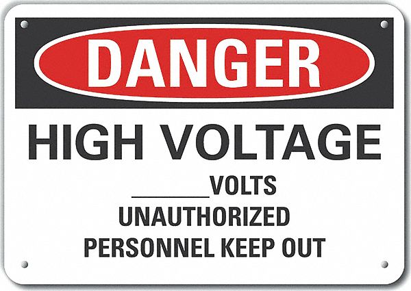 Reflective  High Voltage Danger Sign: Aluminum, Mounting Holes Sign Mounting, Engineer Grade, Danger