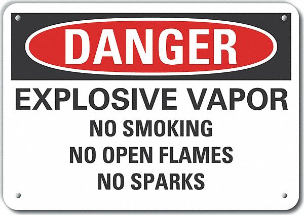 Reflective  Explosive Materials Danger Sign: Aluminum, Mounting Holes Sign Mounting, Engineer Grade