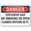 Danger: Explosive Gas No Smoking Or Open Flames Within 20 Ft. Signs
