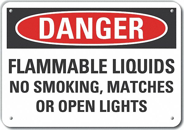Plastic Flammable Liquid Danger Sign: Plastic, Mounting Holes Sign Mounting, Not Retroreflective