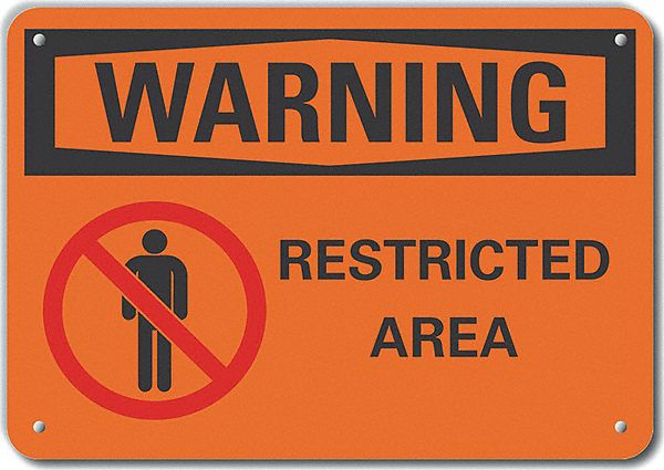 Reflective  Restricted Area Warning Sign: Aluminum, Mounting Holes Sign Mounting, Engineer Grade