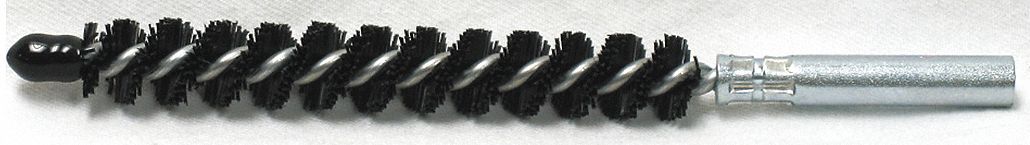 Tube Brush: 12-24 Female, 1/2 in Overall Dia, 4 in Brush Lg, Single Spiral, Single Stem, Nylon