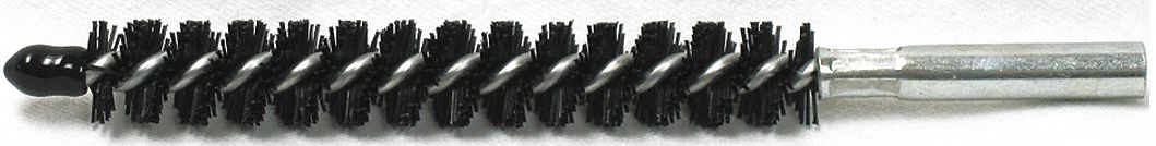 Tube Brush: 12-24 Female, 9/16 in Overall Dia, 4 in Brush Lg, Single Spiral, Single Stem, Nylon