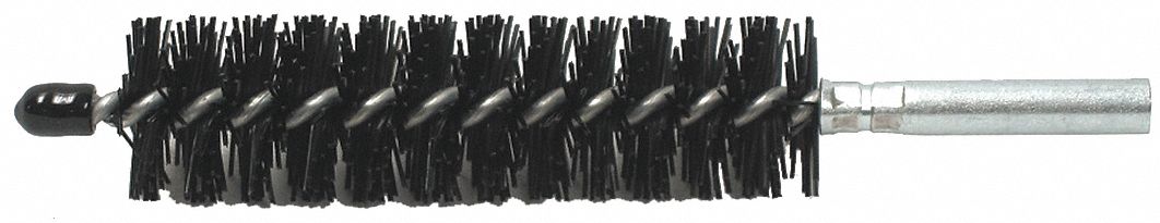 Tube Brush: 12-24 Female, 1 in Overall Dia, 4 in Brush Lg, Single Spiral, Single Stem, Nylon