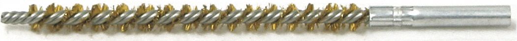 Tube Brush: 8-32 Female, 1/4 in Overall Dia, 3 in Brush Lg, Single Spiral, Double Stem, Brass
