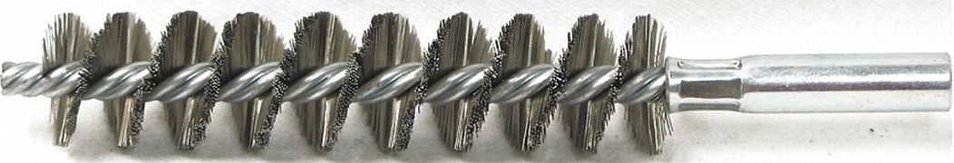Tube Brush: 12-24 Female, 7/8 in Overall Dia, 4 in Brush Lg, Single Spiral, Double Stem