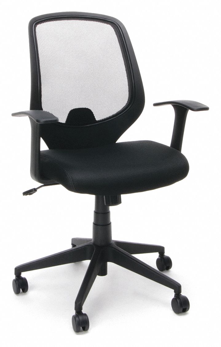 Swivel Chair with Arms,Msh,Height Adjust: Fixed Arm, Black, Mesh, 250 lb Wt Capacity