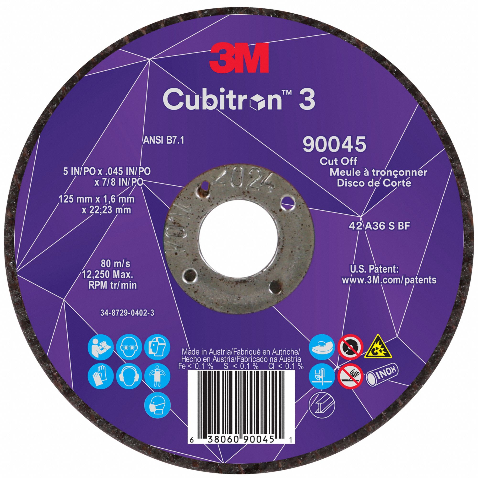 Cut-Off Wheel: Type 27, 5" x 0.045" x 7/8", Ceramic, 36 Grit