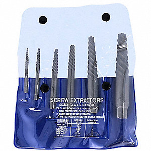 SCREW EXTRACTOR SET, HIGH SPEED STEEL, BRIGHT FINISH, INCLUDES #1 TO #6