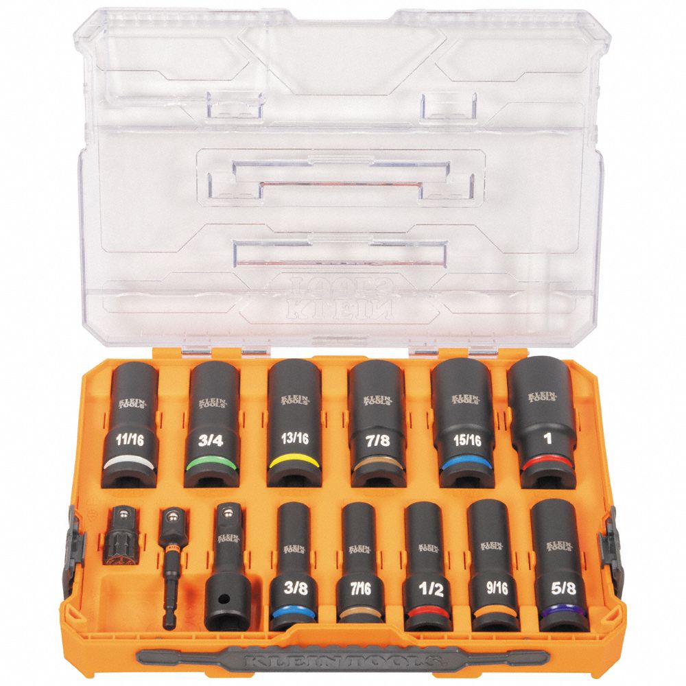 KLEIN TOOLS: 1/2 in Drive Size, Small Set (0-50 pieces) Set Size, 14 Pieces, 11, Manganese Phosphate