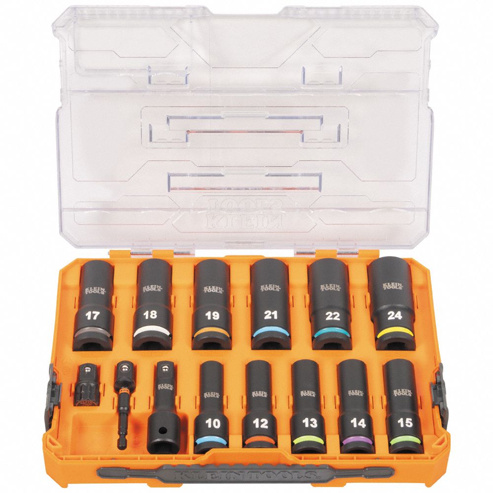 KLEIN TOOLS: 1/2 in Drive Size, Small Set (0-50 pieces) Set Size, 14 Pieces, 11, Manganese Phosphate