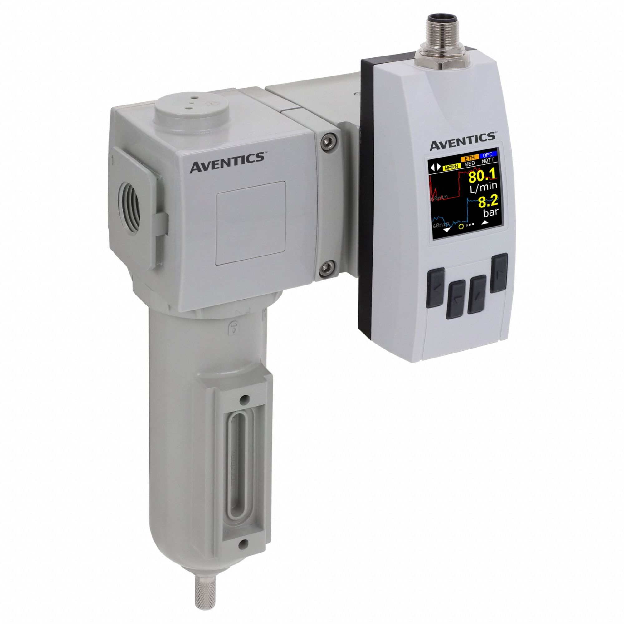 Flow Sensor: 1/2 in NPT Inlet Size, 1/2 in NPT Outlet Size, 5 Pin M12 Connector, AF2