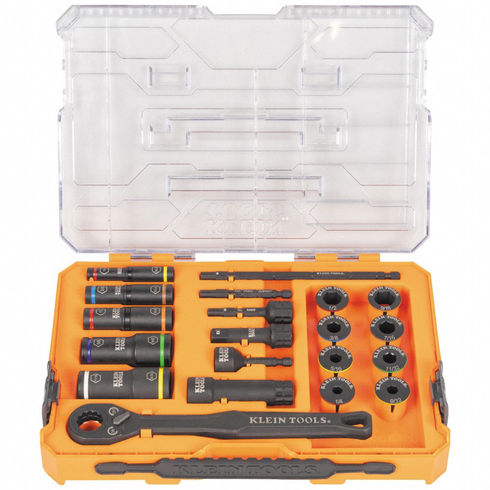 KLEIN TOOLS: 1/4 in, 3/8 in Drive Size, Small Set (0-50 pieces) Set Size, 20 Pieces, (9) 6-Point