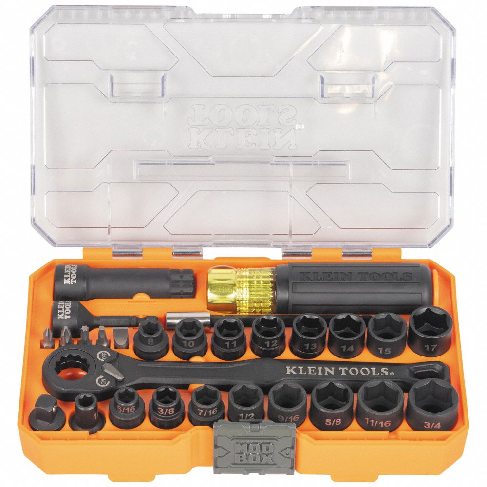 KLEIN TOOLS: 3/8 in Drive Size, Small Set (0-50 pieces) Set Size, 28 Pieces, 6-Point, KNECT™