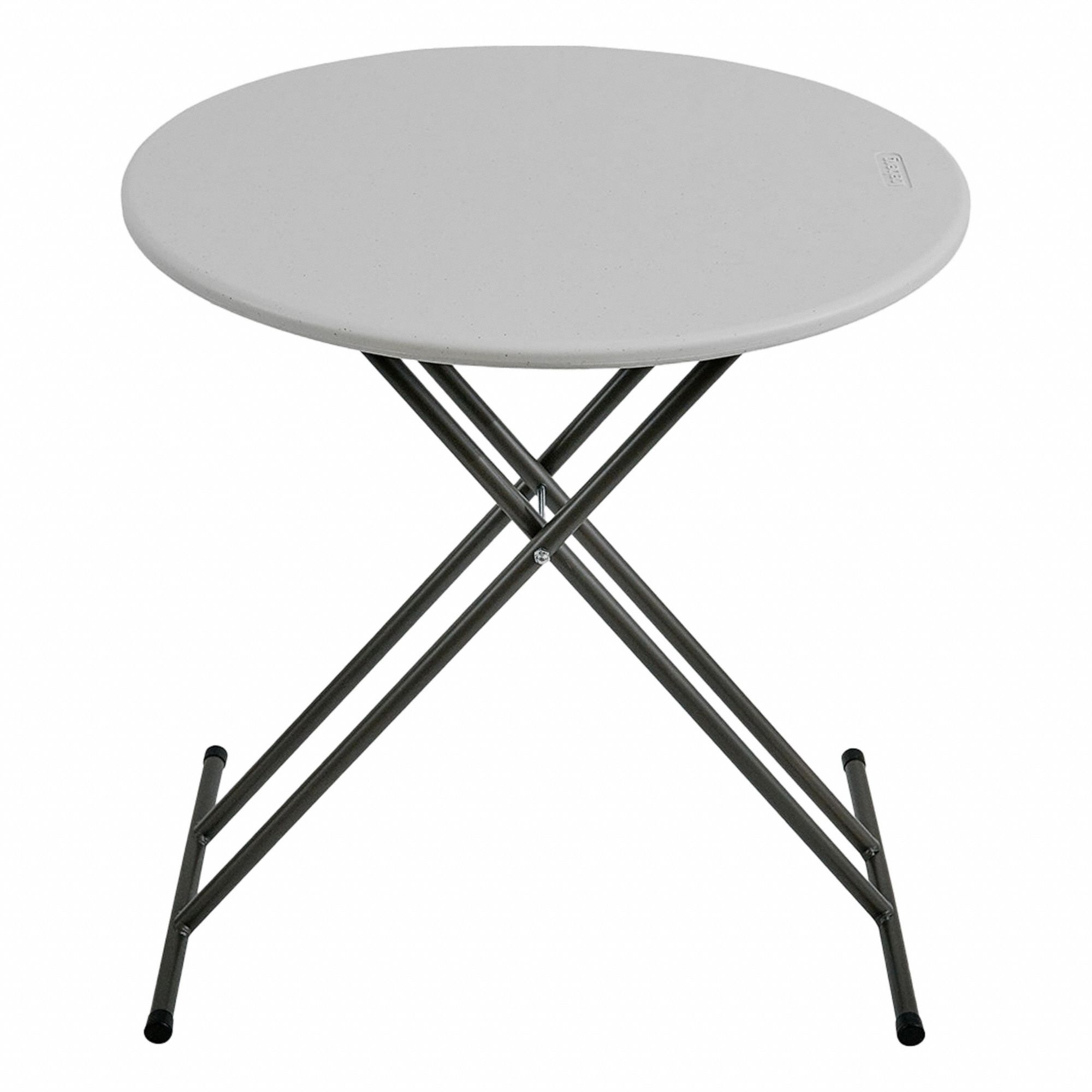 Folding Table: Round Table Shape, Platinum Granite Tabletop, 25 in to 30 in, Steel Frame